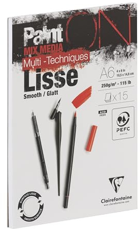 Clairefontaine 960062C bloc collé PaintON Lisse blanc 15 Feuilles A6 250g