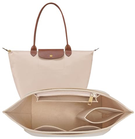 LOUKAYCCI Filz Geldbeutel Veranstalter Einsatz für Longchamp Le Pliage L Handtasche einfügen (Groß,Beige)