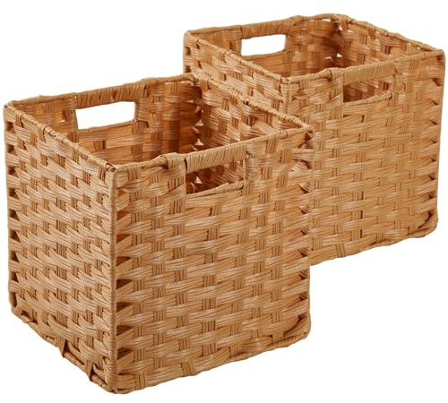 SOCOHOME Scatola portaoggetti a forma di cubo, 31 x 31 x 31 cm, in finto rattan, per giocattoli, vestiti, mensole, armadi, impermeabile, non ammuffisce (beige, 2 pezzi)