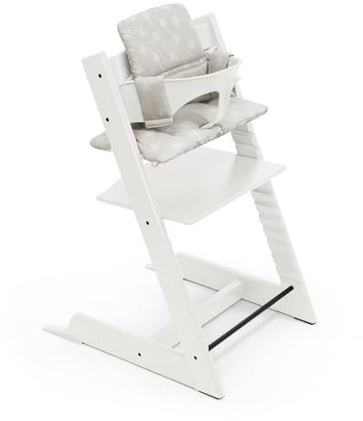 Stokke Tripp Trapp Hochstuhl (White) mit OCS-Kissen (Star Silver) - Enthält Tripp Trapp Stuhl, Baby Set2 für Kinder von 6-36 Monaten & ein Kissen - Verstellbar, ergonomisch & leicht zu reinigen