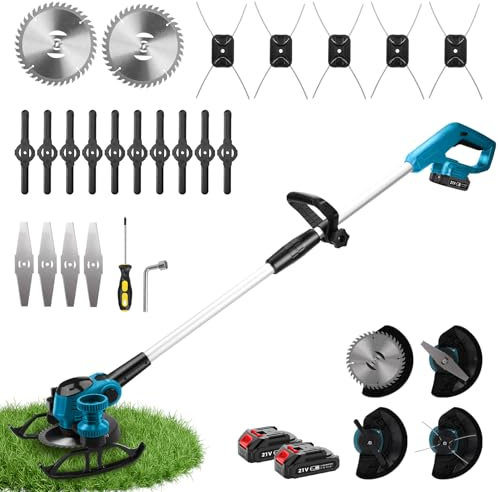 Débroussailleuse sans fil avec 2 batteries de 2000 mAh, compatible avec Makita 18 V, tête de désherbage et 3 types de lames, moteur sans balais