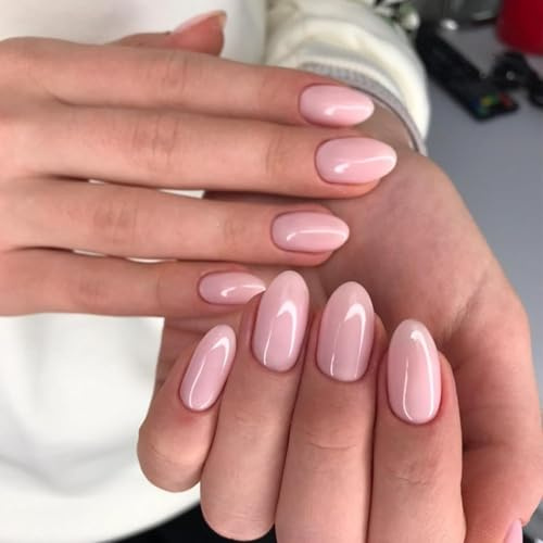 SXVME French Tip Nail Short Oval - Multi-Color French Tip Press on Nails, Soft Natural Nude Gel Tip Nails with Design, Acrylic Fake Nail 24 Pcs