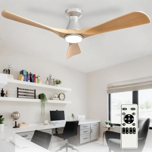 Depuley 52-Inch Ceiling Fans with Lights: Grainy 3 Blade Flush Mount Low Profile Ceiling Fan for Bedroom - Dimmable Outdoor Quiet DC Motor Fan with Remote Control Timer