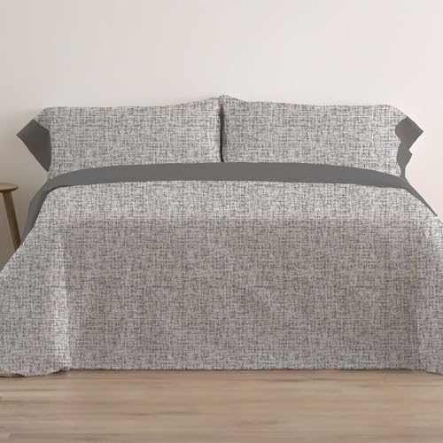 Donegal Collections - Sabanas 200 x 200 - Juego de Sabanas Cama 200 Falsy Ceniza - Bajera, Sabana Encimera y 2 Fundas de Almohada - Primavera Verano - Tacto Extra Suave 50% Algodón 50% Poliester