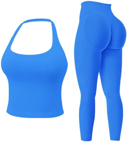 JN JANPRINT Gym Sets for Women 2 Piece Backless Sports Bras Halter Top Hidden Scrunch Leggings Yoga Outfits Workout Tracksuits