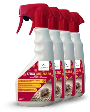 LERAVA® Spray Antiacaro (4x500 ml) - Trattamento Efficace per Materassi, Letti, Divani e Tessuti - Formula Potente contro Acari della Polvere - Protezione Igienica per Uso Domestico - anti acaro