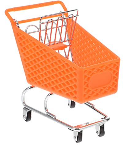 FRCOLOR Creative Mini Shopping Cart Metal Craft Storage Basket for Home Office Decoration, Small Rought Iron Supermarket Trolley Model Random Color, Miniature Organizer for Toy Collectors