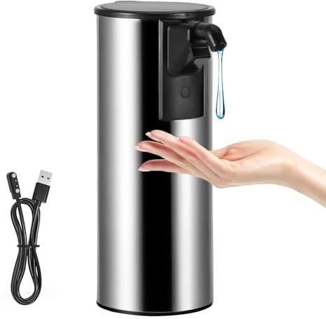Distributeur de savon automatique - Rechargeable par USB - En acier inoxydable - 4 niveaux réglables - Pour salle de bain, cuisine - 350 ml