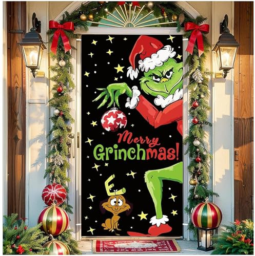 Grinch Weihnachtsdeko Tür Banner, Türvorhang Weihnachten, 200 X 90 cm Weihnachtstür Abdeckung, Weihnachts Türverkleidung, Türdeko Weihnachten, Grinch Tür Abdeckung, Dekoration Banner Für Häuser
