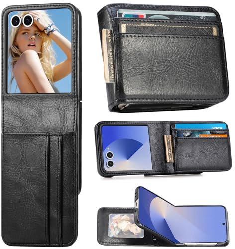 Ysnzaq Portefeuille Rabat Coque pour Samsung Galaxy Z Flip 7, Cuir PU de Qualité Supérieure avec Fente Carte Antichoc Étui pour Samsung Z Flip7-SDQB Black