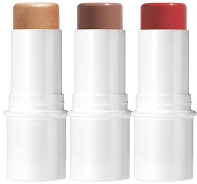 SSKHE Makeup Stick Kit – Highlighter Makeup, Contour, Bronzer & Blush Stick Trio, Crème Visage Contour, Longue Tenue, Portable, Convient à Tous Les Teints, Usage Quotidien & Fêtes