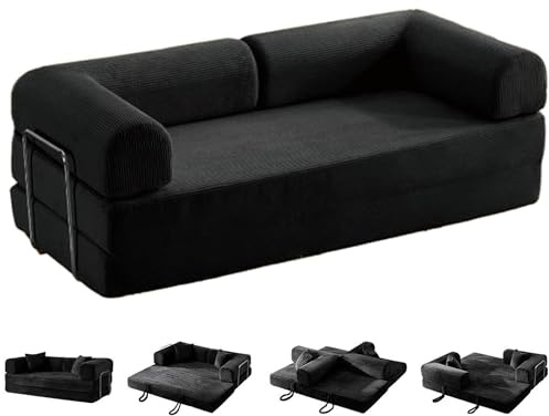 YIHANGG Kompressions Klappsofa Schlafsofa Umbaubar Cordsofa Bodenbett 4-in-1 DIY Kombinationssofa mit Armlehne Kleine Räume Gästebett(2m,Black)
