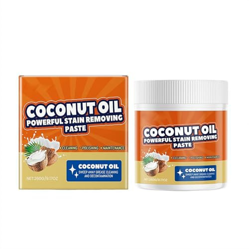 Pasta de limpieza de aceite de coco, desengrasante resistente para cocina y utensilios de cocina, pule acero inoxidable, fregaderos, azulejos y hornos, elimina la grasa persistente, aceite y suciedad