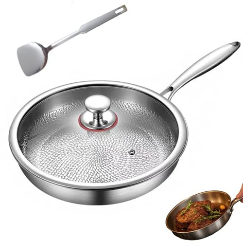 Tovara Titanium Pro, padella professionale in titanio martellato, pentola antiaderente antigraffio riscaldata uniformemente e lavabile in lavastoviglie (With lid, 28 cm)
