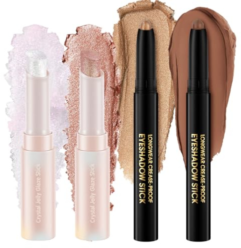 BUTBU Set med 4 st ögonskuggspennor, matt glänsande ögonmakeup, långvarig formel, krämig texturpenna, lätt att torka av, vattentät ögonskuggspenna, för helgdagar, jul (01+02)