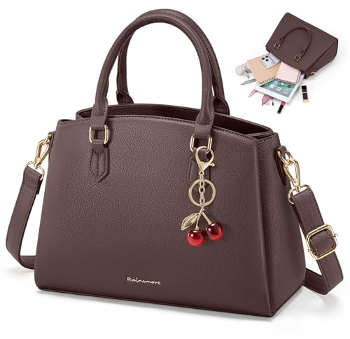 RAINSMORE Handtasche Damen Mittelgroß PU Leder Henkeltaschen Damenhandtasche passt 11 Zoll Tablet Umhängetaschen mit Abnehmbar Schulterriemen Handtaschen für Shopper Büro Arbeit Kaffee