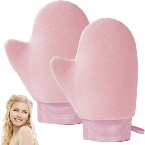 Double-Sided Self Tan Velvet Glove - Ultra Soft Applicator for Tanning Mousse & Lotion, Anti-Slip Thumb with Waterproof Layer, Reusable for Self Tanners & Sunscreen (Pink)