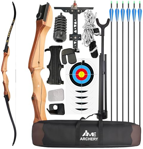 FQH Bogenschießen 34 lbs Recurvebogen 68 Zoll Takedown für Rechtshänder Zielübungen Outdoor Schießen Jagd Training mit Carbon Pfeile Kit
