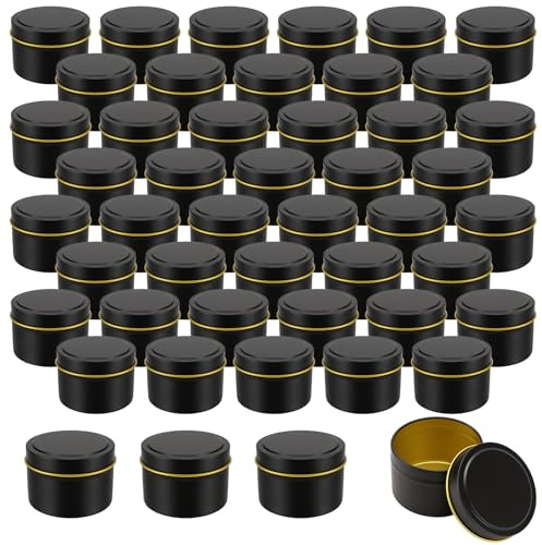 SYUTBOU 48 stycken 120 ml svarta ljusburkar, 65 x 45 mm eldplåt tom med lock för fyllning, för gör-det-själv ljustillverkning och förvaring (4 oz)