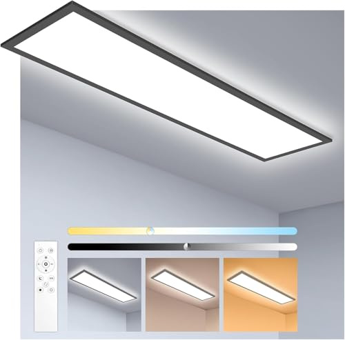 Oraymin LED Panel 120x30 Schwarz, LED Deckenleuchte Dimmbar, Deckenlampe mit Fernbedienung, 40W 4400LM Lampen mit Speicherfunktion, 3000K-6500K Lampe Wohnzimmer, Deckenpanel
