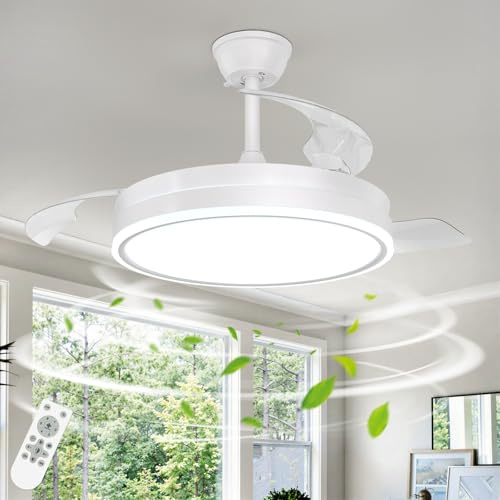 Tealight Ventilatore da Soffitto con Luce, LED Lampada con Ventilatore da Soffitto con Dimmerabile, Base in Metallo, Motore DC Revers Rame Puro Grande Portata D'aria, Con Memoria, per Soggiorno