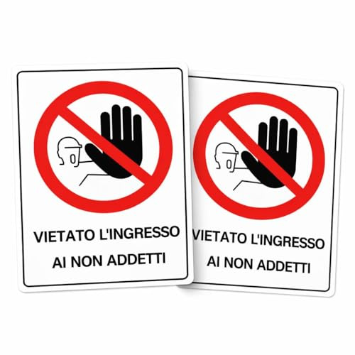 PinoLab 2 Cartelli Vietato l'Ingresso ai Non Addetti 20x30 cm – Cartello Accesso Vietato Area Riservata – Segnaletica di Sicurezza per Aziende, Magazzini, Officine e Cantieri – Adesivo Alta Visibilità