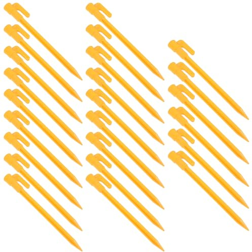 VOSAREA 24 Piquetas de Camping de Plástico Abs Amarillo, Estacas para Tienda de Campaña al Aire Libre Resistentes al Viento para Playa y Senderismo, Accesorios para Carpa Duraderos