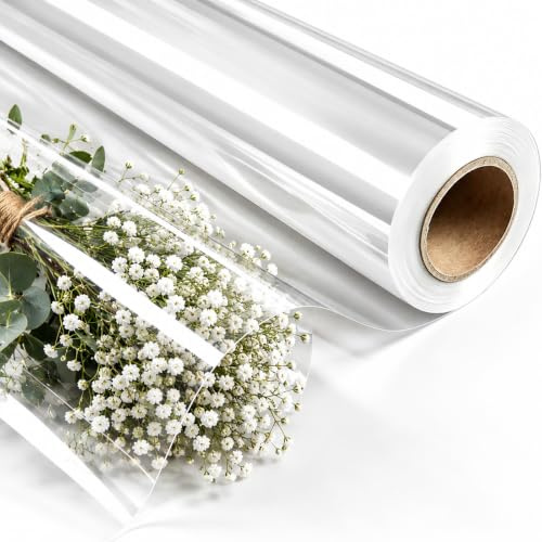 Cellophane Wrap Roll, 80cm x 50m Clear Wrapping Paper for Hamper | Extra Wide Transparet Film for Gift Wrapping, Christmas Presents, Florist Bouquets, Baskets and DIY Crafts