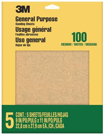 3M Aluminum Oxide Sandpaper Medium, 9002NA, 9 in x 11 in, 5/pk