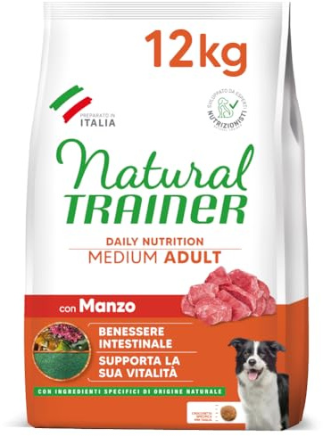 Natural Trainer Medium Cibo per Cani Adulti con Manzo - 12kg
