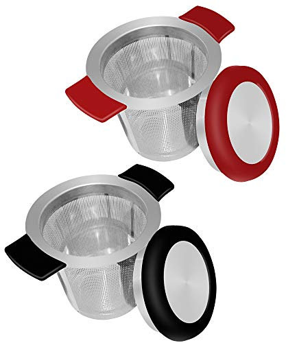 Infuseur à thé en acier inoxydable 18/8, grande capacité et doubles poignées, ensemble de 2 passoires à thé Sourceton en vrac pour théières suspendues, tasses à thé