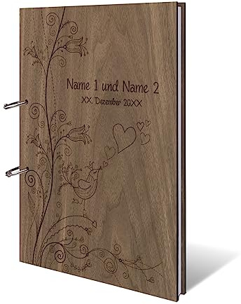 Hochzeit Gästebuch Okoume Holz Gravur individuell Holzcover mit 144 Naturpapier Innenseiten DIN A4 hoch 215 x 302 mm - Liebesbaum