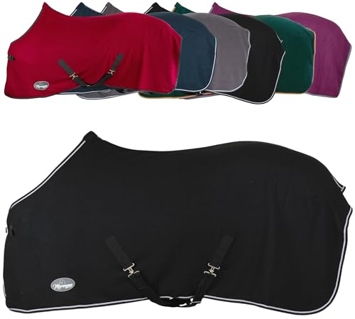 Marengos - Abschwitzdecke Economic mit Kreuzgurten – Schwarz – 115cm | Pferdedecke mit Frontschnalle, Schweifkordel, Widerristpolster & abnehmbaren Gurten – atmungsaktive Fleecedecke