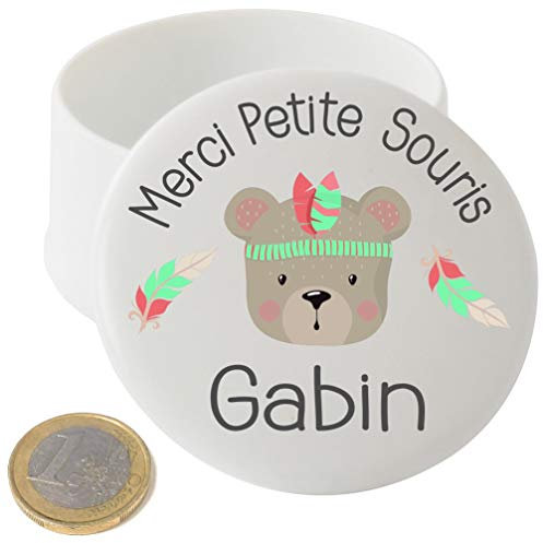 Grande Boite à Dents de Lait en Porcelaine – Personnalisée avec le prénom de l'enfant + Texte personnalisable – petite souris – Impression atelier français – Pot avec couvercle Mod.13