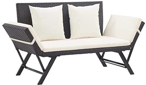 vidaXL Gartenbank mit Auflagen Sonnenliege Sitzbank Bank Gartenliege Liege Gartenmöbel Balkonbank Parkbank Terrasse 176cm Schwarz Poly Rattan