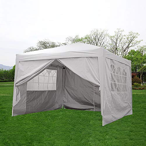 3 x 3m Pop Up Gazebo Outdoor Marquee Garden Awning Party Tent Folding Canopy with 4 Sidewall and Carrying Bag for Festival Wedding (White)
