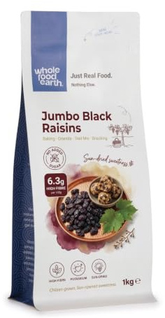 Wholefood Earth - Uvetta nera Jumbo,1 kg, senza OGM, fonte di fibre