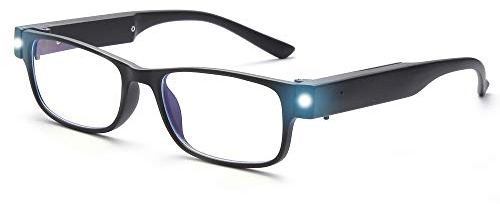 OuShiun Reading Glasses with LED Light Readers Blue Light Blocking Anti Eyestrain Eyeglasses Lighted Nighttime(Black,+1.00)