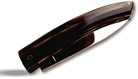 Couteau pliant à fromage ou saucisson | Haut de gamme | Ressort fixe | Pointe de lame en fourche | Lame inox 12 cm | Manche corne de buffle 15 cm | Fait main | Tradition thiernoise | Kibros COUFRON