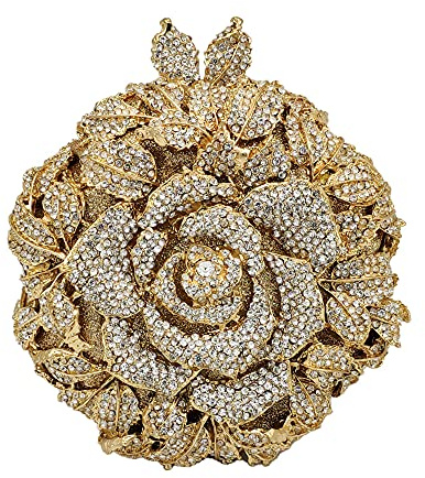 Runde Form Rose Blume Kristall Clutch Geldbörse für Frauen formelle Abendtaschen Hochzeit Party Handtaschen, Gold (Gold&Silber), Small