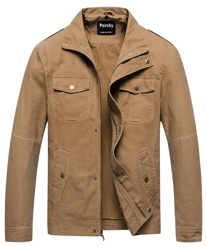 Pursky Men's Winter Jacket Hoodies Causal Cotton Work Coat Classic Outerwear Khaki 3XL