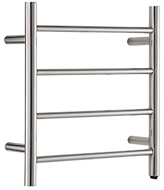 SHUGUANG Scaldasalviette Elettrico Bagno Cromato Radiatore Scaldasalviette con 4 Tondo Bar, Scaldasalviette Asciugabiancheria da Parete Basso Consumo Acciaio Inox Termoarredo Elettrico,Plug in