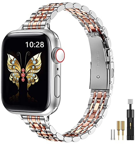 MiHHR Luxury Slim Metal Straps Compatible with Apple Watch Strap for Women