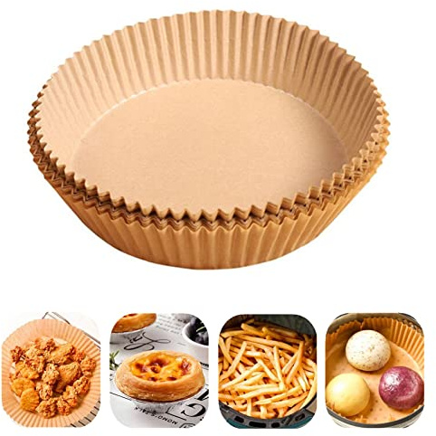 Air Fryer Paper Liner, PHUNAT 200 Sheets Non-Stick Oil-Proof Liners, Round Baking Paper Parchment Pad for Microwave, Steamer, Oven, Cooker
