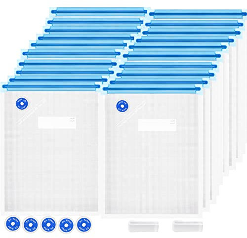 Sous Vide Bags Reusable 27Pcs, BPA Free Food Vacuum Sealer Bag, Food Storage Bags, Vacuum Zipper Bags for Sous Cooking - 20Pcs Vacuum Food Sealer Bag & 5 Air Valves & 2 Seal Clips (13.5X10 in) 4.3L