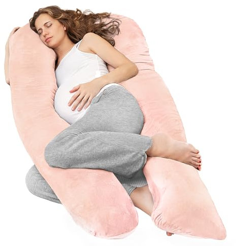 Nuliie Schwangerschaftskissen & Seitenschläferkissen U-Form mit waschbarem Bezug, Super-bequemes Komfortkissen zur Unterstützung von Rücken, Hüften und Beinen für Schwangere (Rosa)