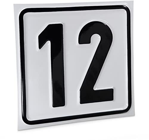 Betriebsausstattung24 Hausnummernschild Nr. 12 - Größe: 10 x 10 cm - Aluminiumschild - Farbe: weis/schwarz - Moderne Hausnummer- oder Parkplatzkennzeichnung
