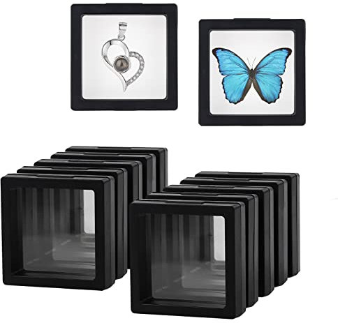 XIACIBDUS Lot de 10 présentoirs flottants 3D transparents pour bijoux double face pour colliers, boucles d'oreilles, bagues, médaillons en diamant, 7 x 7 cm