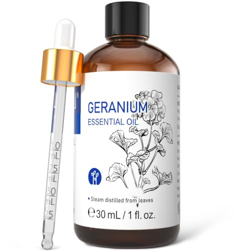 HIQILI 30ML Geranium Essential Oil， for Skin, Diffuser & Candle, 100% Pure and Natural - 1.01 Fl.Oz