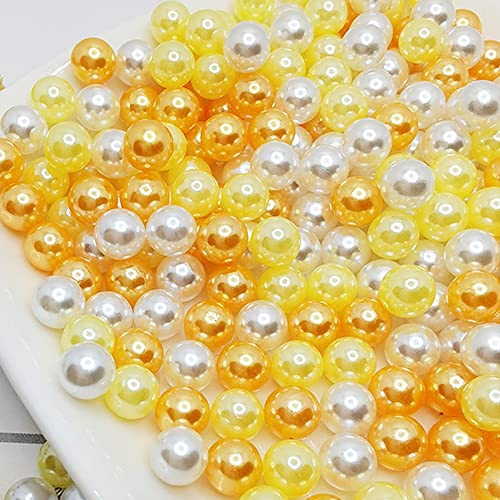 Niziky 900PCS 3-8mm Crafts Pearls, White/Yellow Loose Beads Without Holes, Round No Hole Pearls for Vase Fillers, Crafts, Wedding, Birthday Party, Home Decoration